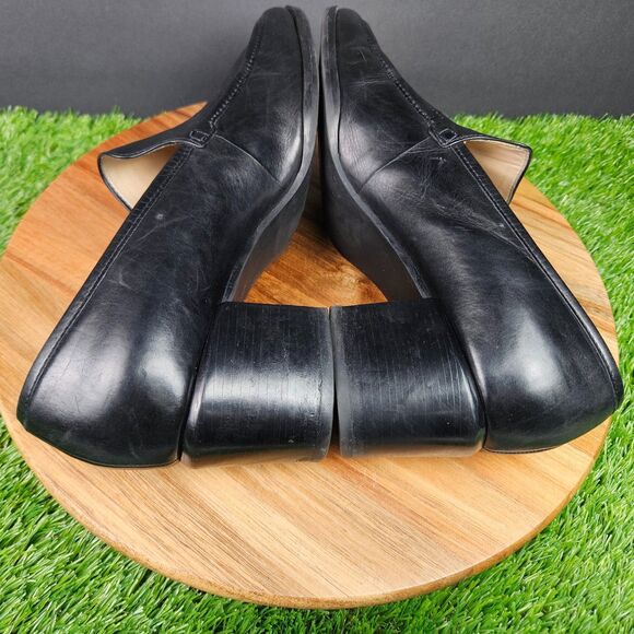 Enzo Angiolini Black Leather Loafer Pumps Size 10 M Chunky Block Heels Classic - Picture 14 of 16